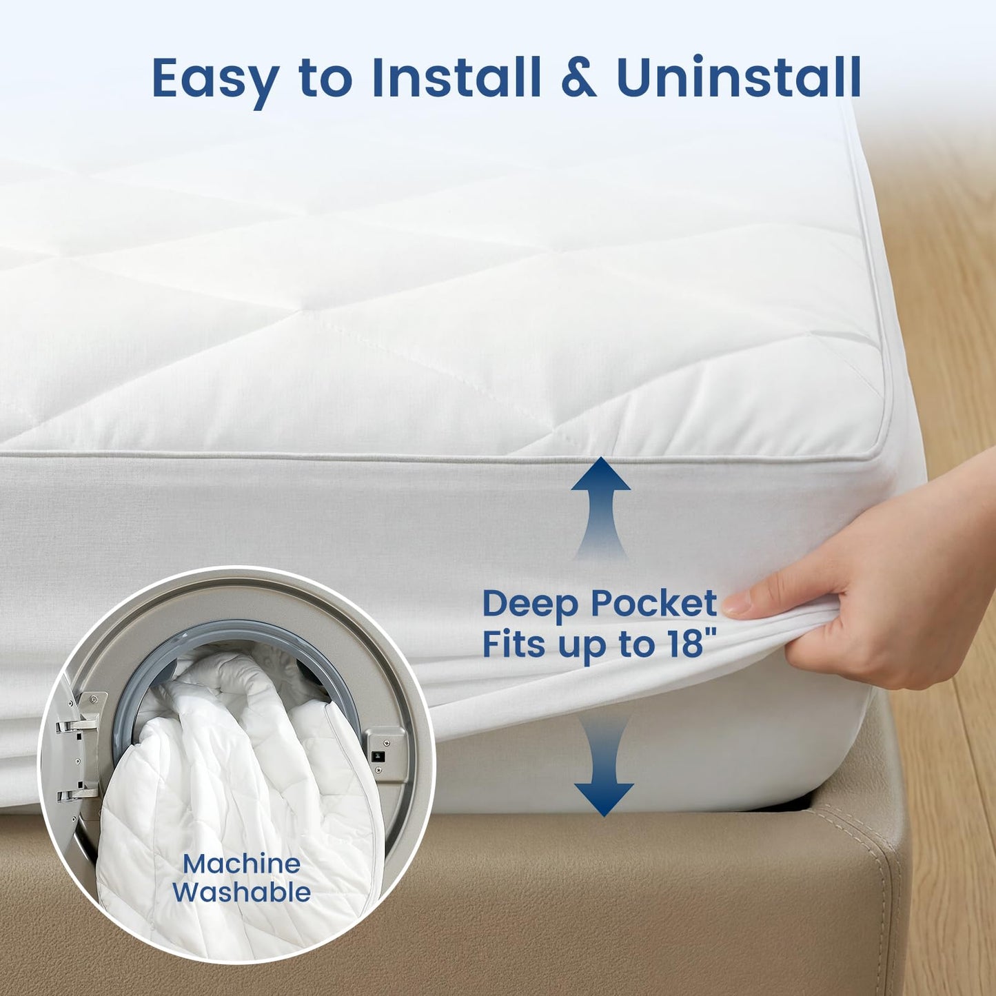 Cozy Bliss Leakproof Cooling Mattress Protector Full, Q-Max 0.45 Soft Noiseless Breathable Mattress Topper Cover, with Deep Pocket Fits 8–18 Inches for Summer Bed Hot Sleepers, White