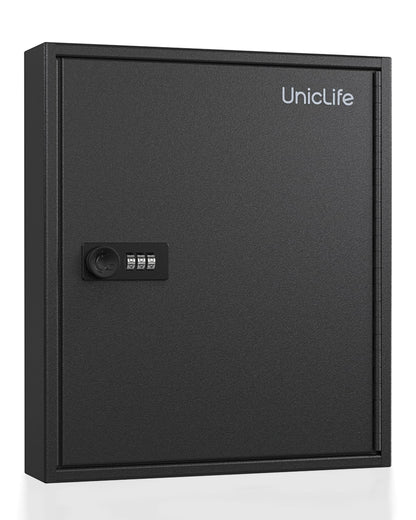 Uniclife 60 Position Slotted Key Cabinet with Combination Lock Resettable Black Digital Security Storage Box Steel Key Organizer with Slotted Racks White Key Tag Labels and Permanent Pen