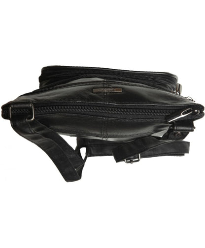 Ladies / Womens Super Soft Leather Shoulder / Cross Body Bag with Multiple Pockets (Black)