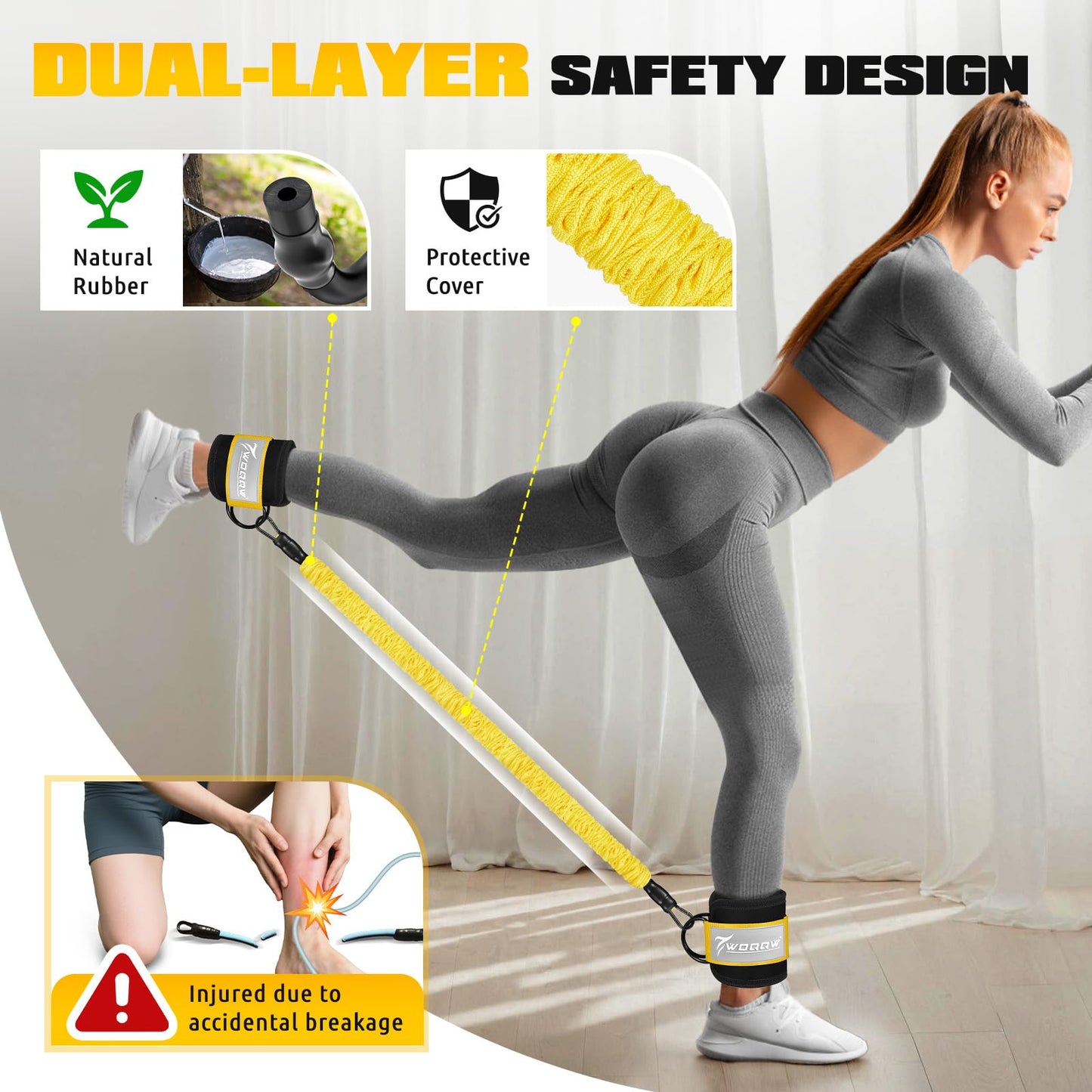 WOQQW Ankle Resistance Bands with Ankle Straps, Ankle Weights Bands for Women, Legs and Glutes Workout Equipment, Home Gym Exercise Equipment for Booty Training, Cable Machine Kickback, Pilates