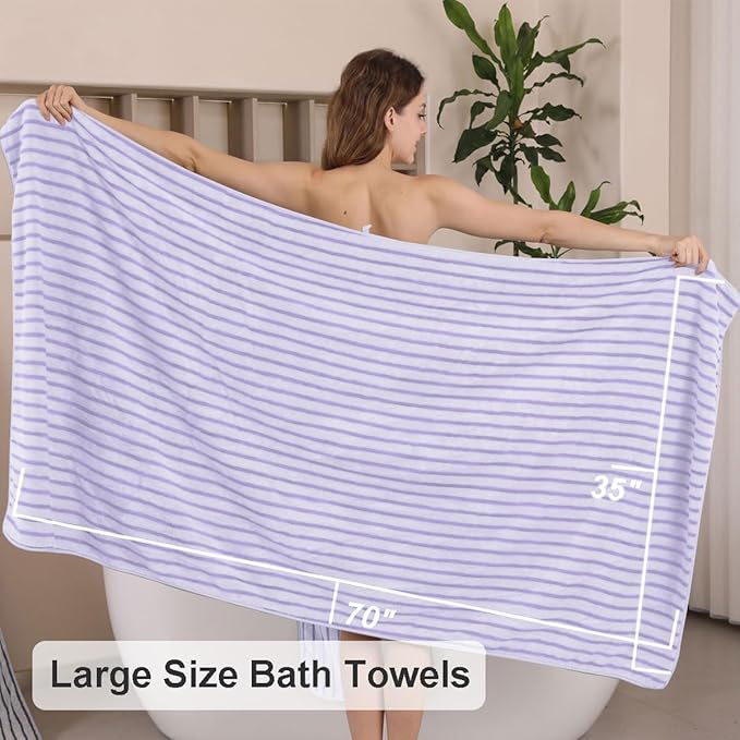 Oliven 8 Pcs Purple Cabana Stripe Large Bath Sheet Set Oversized Bath Towel-2