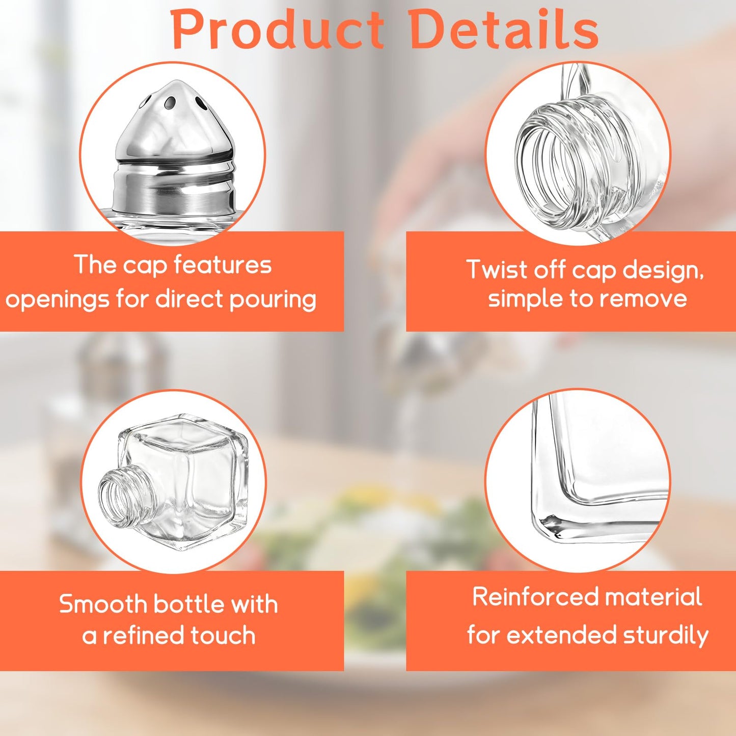 Patscorai 100 Pcs Mini Salt and Pepper Shakers Bulk with Stainless Steel Lid 0.5 Oz Mini Shaker Container Small Cube Glass Spice Shaker for Restaurant Kitchen Camp Wedding Party Supplies