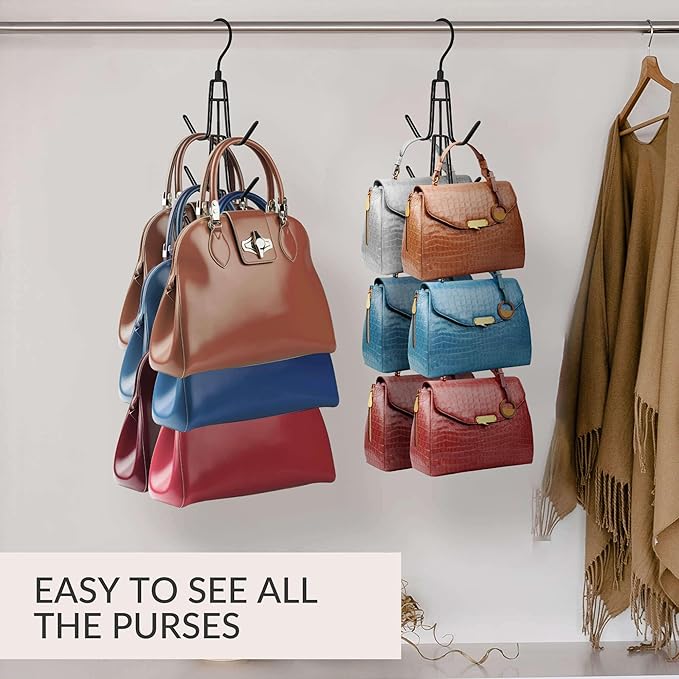 ZEDODIER Purse Organizer for Closet, 3 Pack Rotatable Sturdy Purse Hanger Bag