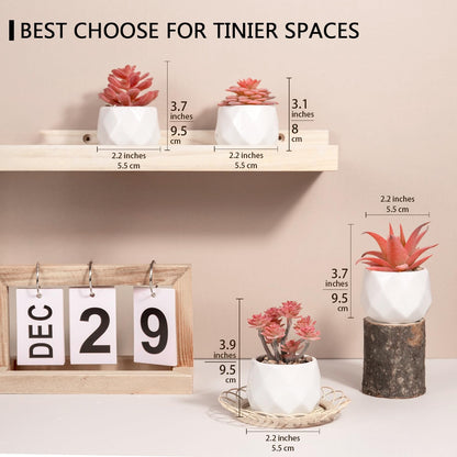 VIVERIE Mini Faux Succulents Plants Artificial in Pots-Rose Pink Desk Accessories, Small Fake Succulents Plants for Home Decor Indoor for Women, White Ceramic, Set of 4