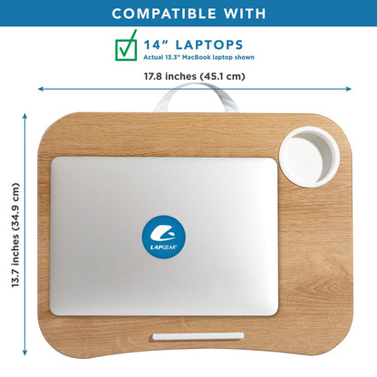 LAPGEAR Cup Holder Lap Desk with Device Ledge - White Oak Woodgrain - Fits up to 14 Inch Laptops - Style No. 46329