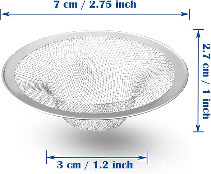 2 pcs Heavy Duty Stainless Steel Slop Basket Filter Trap, 2.75" Top / 1" Mesh