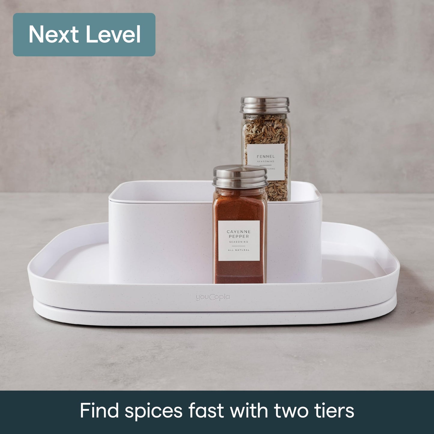 YouCopia MagicTrack Spice Turntable, 2-Tier Rectangle Lazy Susan Organizer
