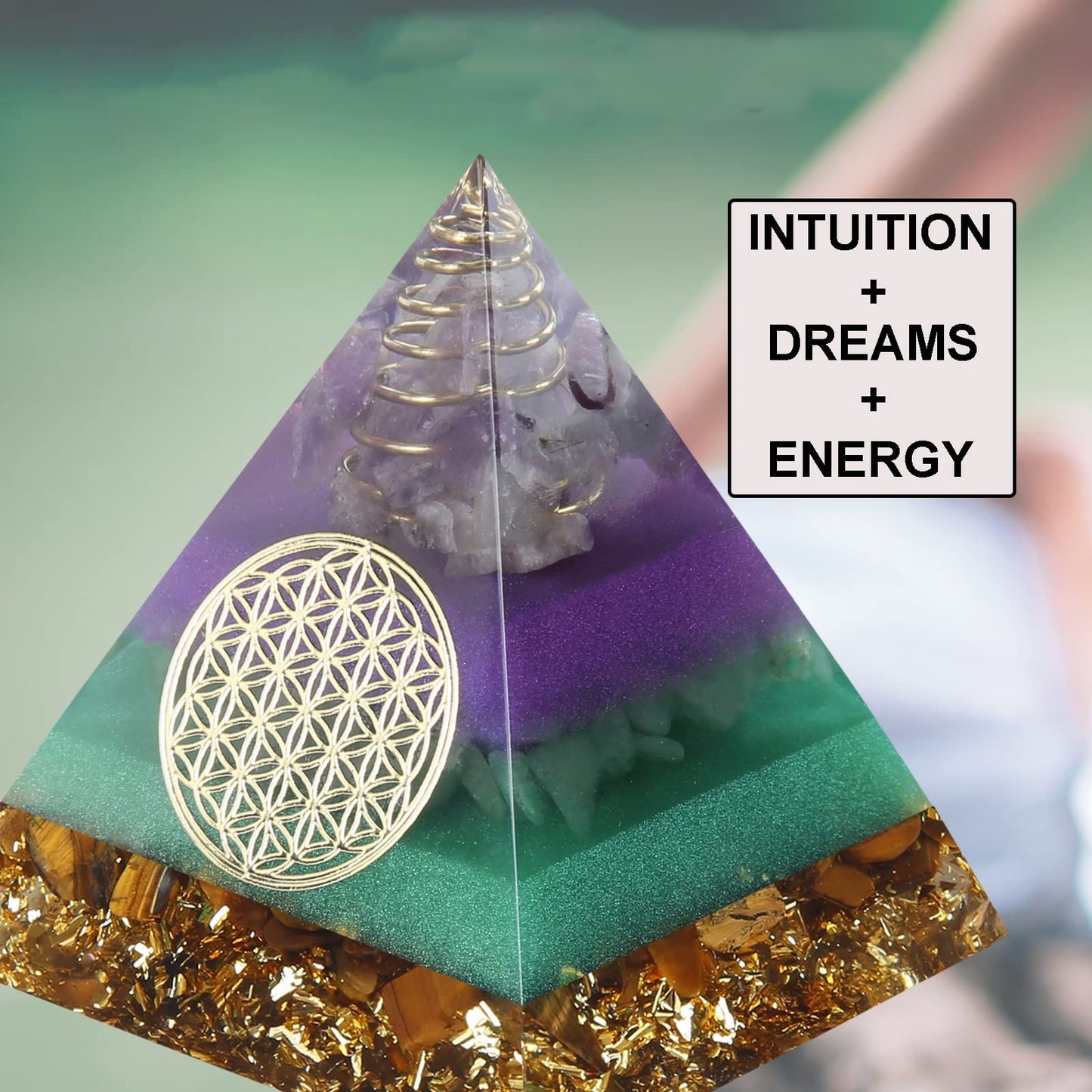 Orgone Pyramid - Positive Energy Source for Meditation, Stress Relief, Wealth Attraction | Crystal Pyramid Orgonite with Protection Crystals | Ideal Energy Generator & Stylish Room Decor