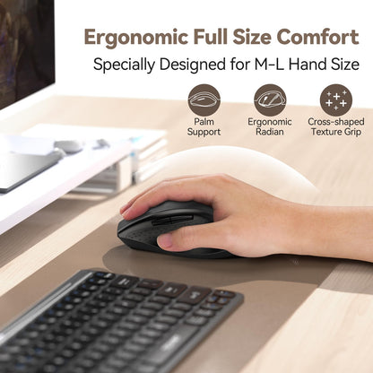 TECKNET Wireless Mouse Jiggler, USB-C Rechargeable Mouse, Silent Mouse Quiet Click, Build-in Mouse Mover, 6400 DPI Ergonomic Mouse, 2.4G Cordless Computer Mice for Mac, Laptop, Desktop, PC