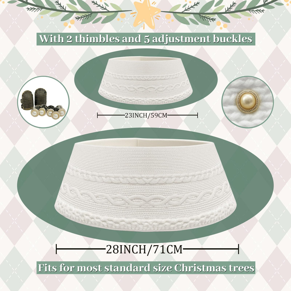 OurWarm 28 inch Christmas Tree Collar, Knit Cream White Christmas Tree Collars for Artificial Trees, Adjustable Tree Skirt Collar Base for 6ft 7.5ft 9ft Trees Holiday Home Indoor Xmas Tree Decoration
