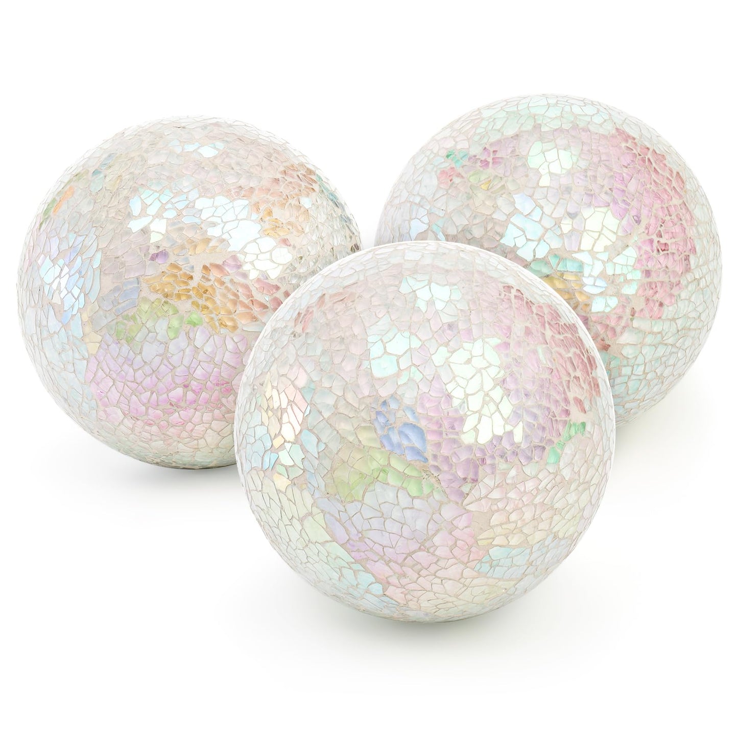 TOPZEA Set of 3 Decorative Balls, 4 Inch Glass Mosaic Orbs Sphere Bowl Fillers, Coffee Table Centerpiece Ball Ornaments for Living Room, Christmas, Holiday Party, White Home Decor