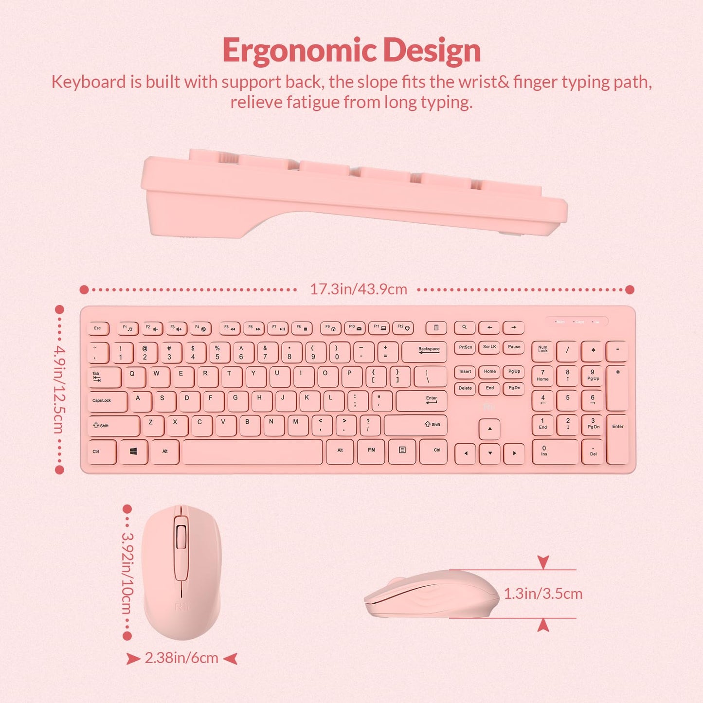 Wireless Keyboard and Mouse Combo - Rii Standard Office PC Keyboard and Optical Wireless Mice (Black)