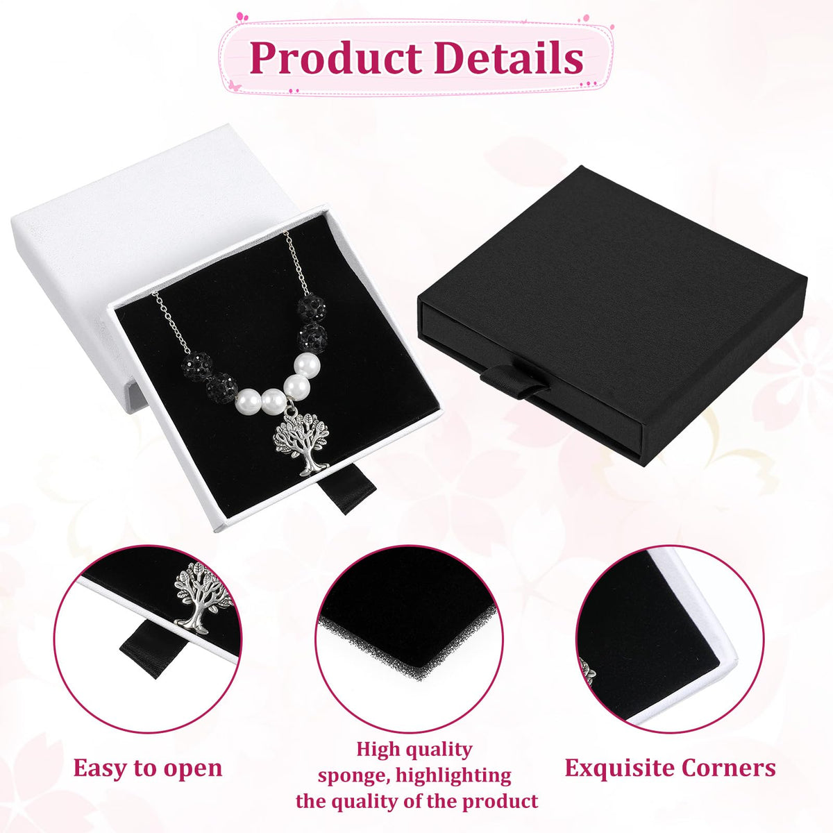 ZEYIYER 2Pcs Small Bracelet Gift Box, Jewellery Box Drawer Type, Cardboard Jewellery Gift Case for Necklace, Chain, Earrings (Black White)