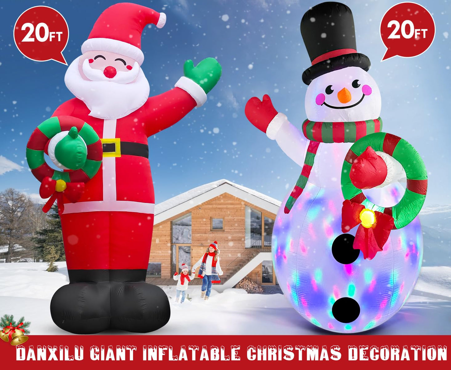 Danxilu 20 FT Tall Christmas Inflatables Snowman Built-in Rotating LED Lights Outdoor Decorations, 20 Foot Giant Snowman with Blower Blow Up Yard Decoration for Home/Lawn/XmasParty/Parks/Squares