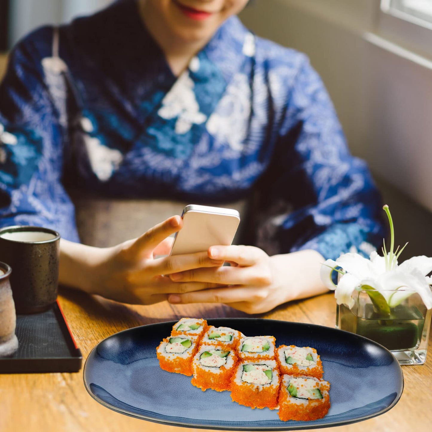Cabilock Ceramic Sushi Plate 13.66X6.61X1.37In Oval Fish Serving Tray for Home Restaurant Hotel Multi-Function Snack Fruit Food Platter for Entertaining Parties