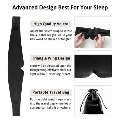 Silk Sleep Mask for Women Men, Mulberry Silk Eye Sleeping Mask & Blindfold with Adjustable Velcro Strap, Blackout Eye Cover for Sleep Travel Yoga Nap, Large Size, Black