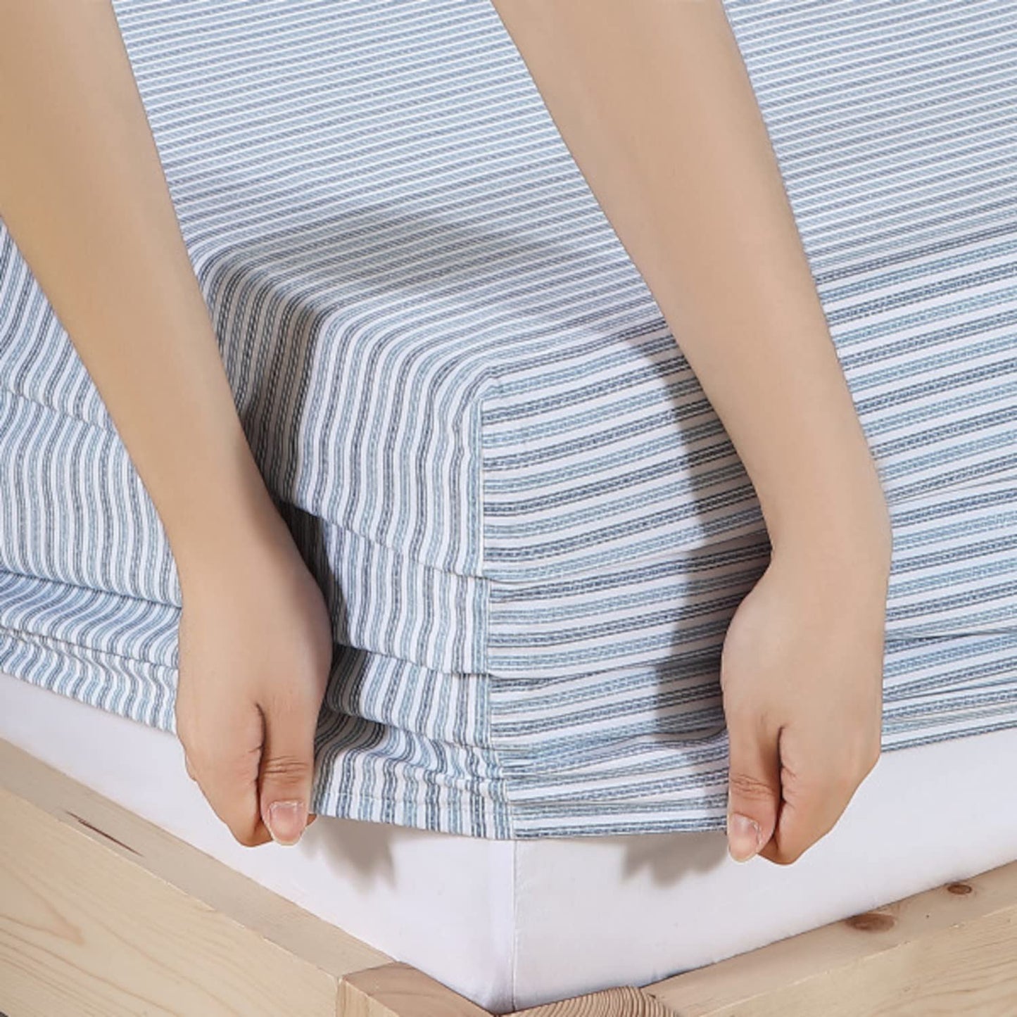 Eddie Bauer - Twin Sheet Set with Fitted Sheet & Pillowcase, 100% Cotton Percale Bedding, Crisp & Cool, Dorm Room Essentials, Ticking Stripe Light Blue