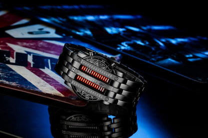 Binary Matrix Blue LED Digital Watch Mens Classic Creative Fashion Black Plated Wrist Watches (Black Red)