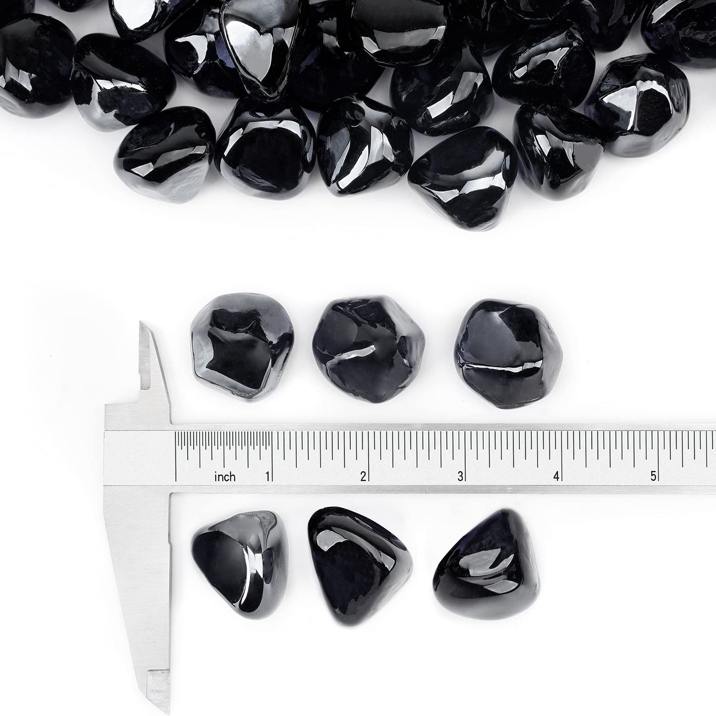Stanbroil 10-Pound Fire Glass Diamonds - 1/2 inch Luster Fire Glass for Fireplace Fire Pit and Landscaping, Onyx Black Luster
