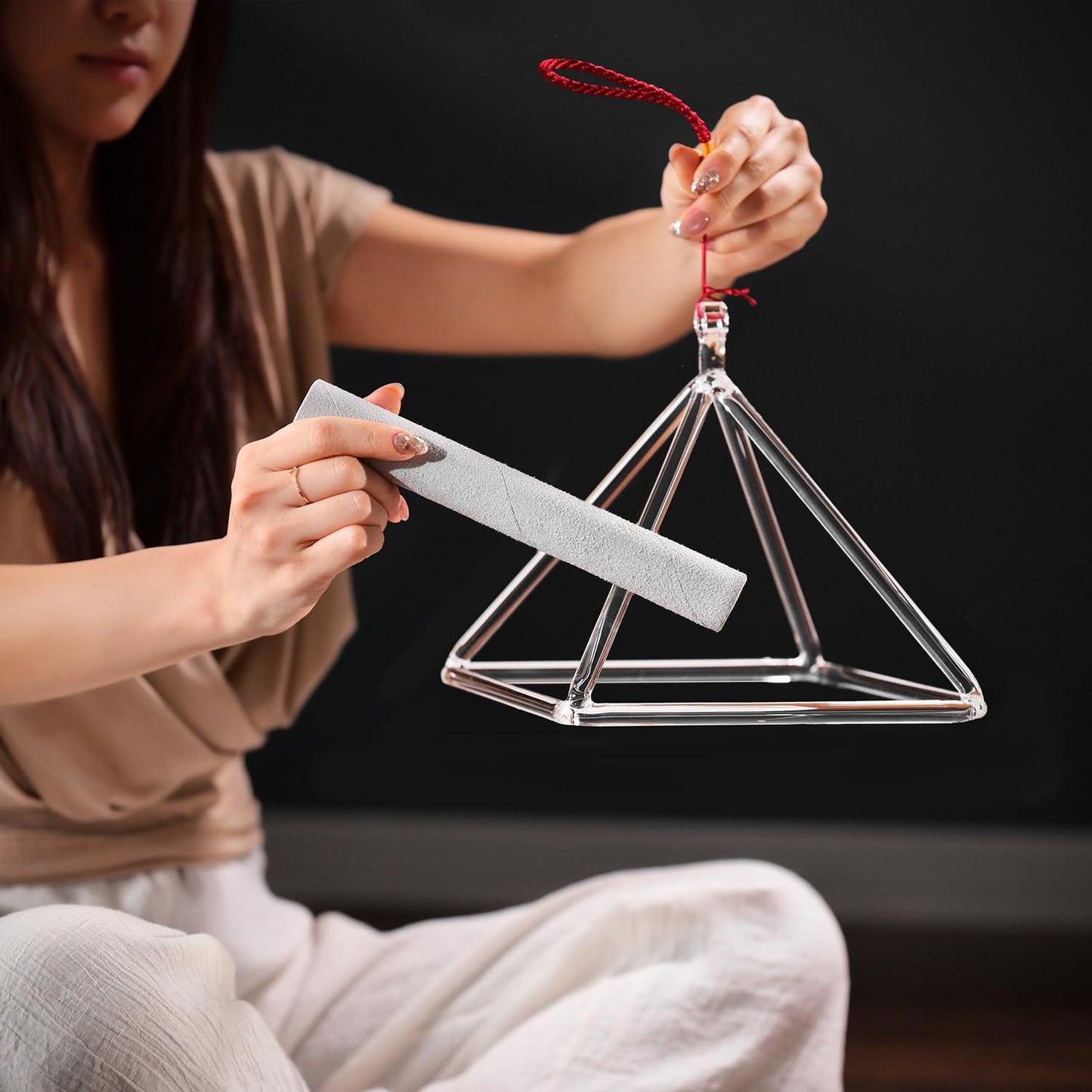 Sound Healing Crystal Singing Bowl Quartz Crystal Singing Pyramid 8'' With Free Suede Stick