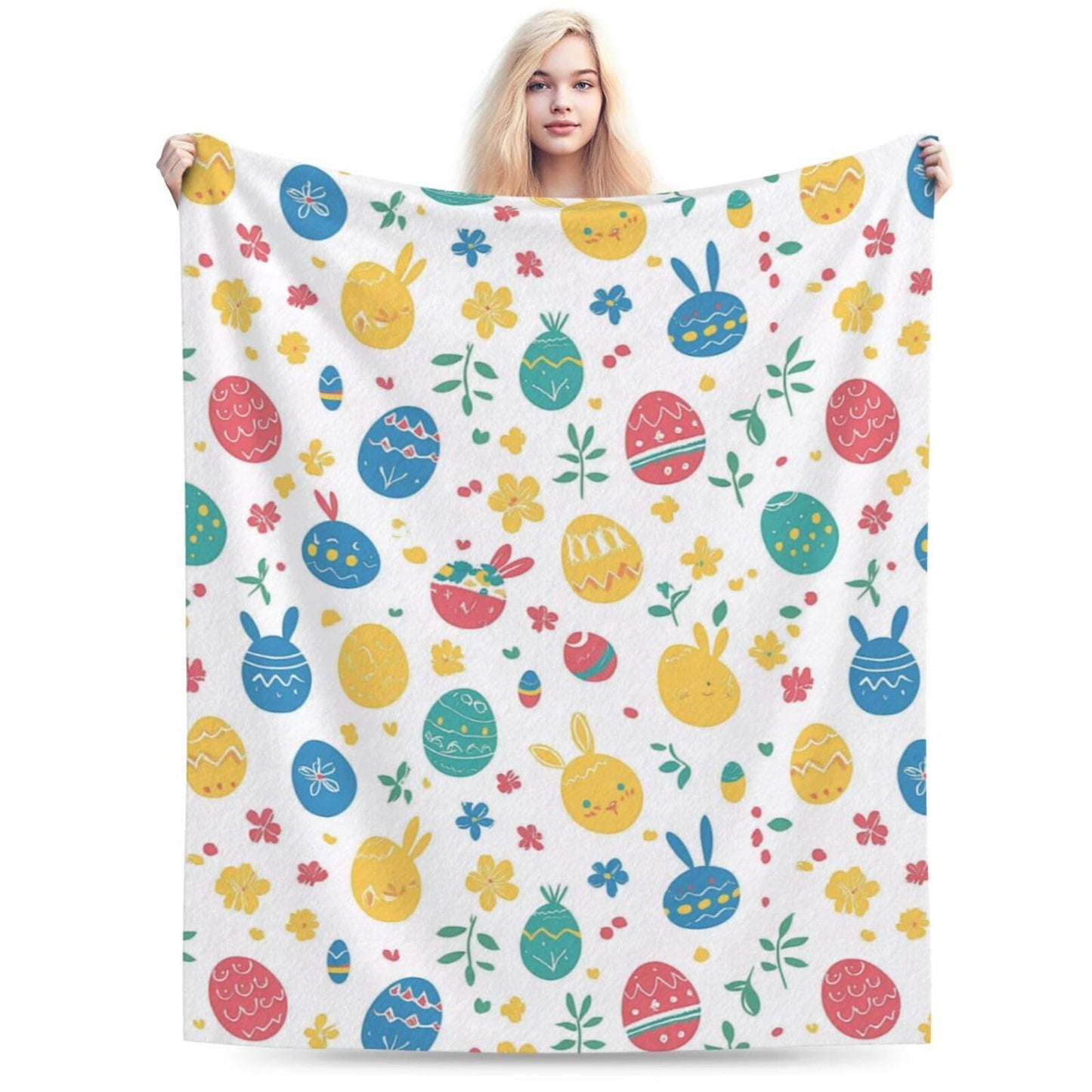 Easter Eggs Bunny Throw Blanket Soft Lightweight Flannel Fleece Blanket 50"X40" for Bed Sofa Couch Camping Travel