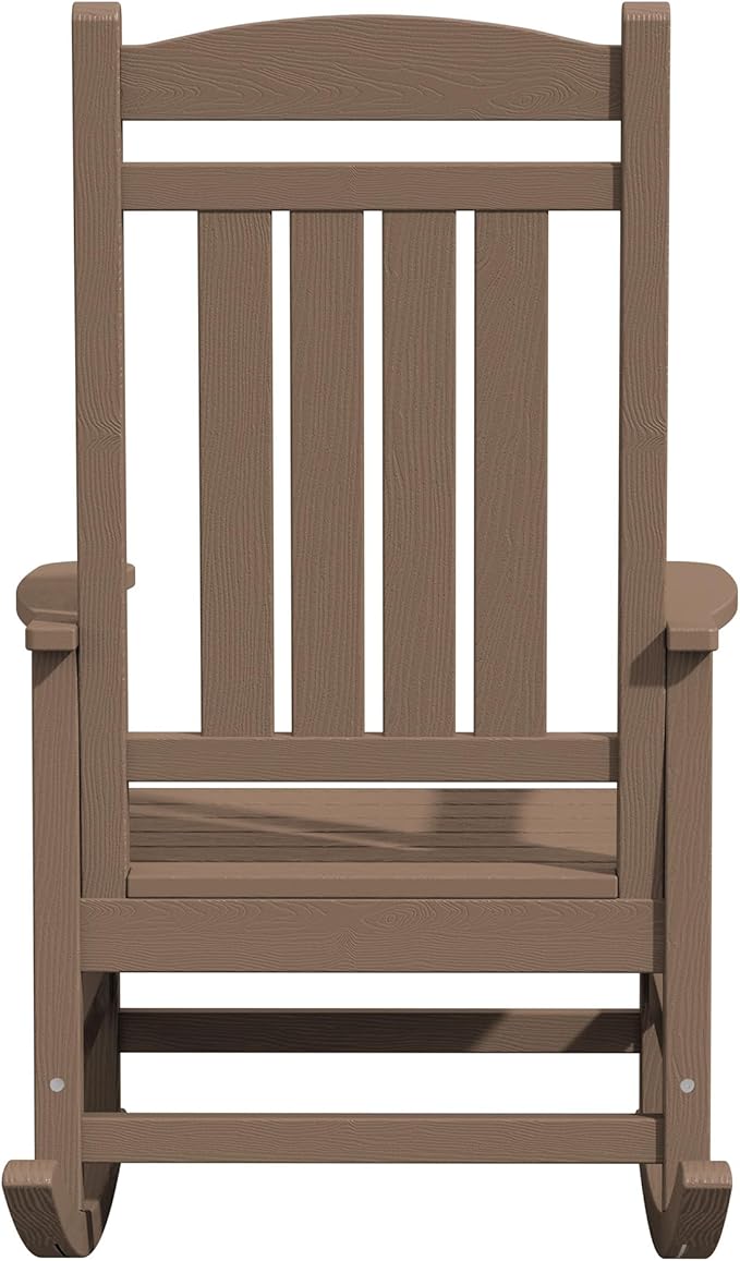 KINGYES HDPE Rocking Chairs Outdoor, Patio Rocking Chairs with 330lbs Support, Smooth Porch Rocker for Deck Lawn Yard, Brown