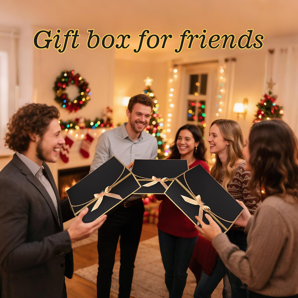 WLUSEAXI 10 Pack Gold Foil Large Gift Boxes with Lids, 12.6x9.8x3.1 Inch Luxury Bridesmaid Proposal Box, Black Gift Boxes for Presents, Wedding, Baby Shower, Birthday Party