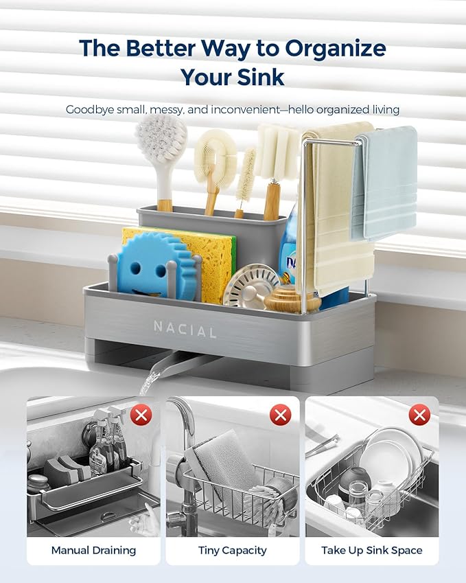 Nacial Sponge Holder for Kitchen Sink, Sink Caddy Organizer