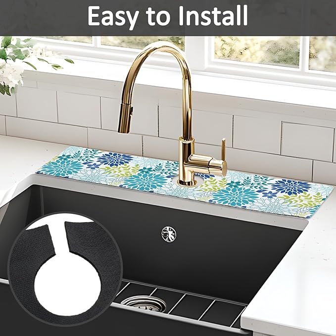 24" X 5.5" Kitchen Sink Splash Guard Faucet Mat Flora Super Absorbent Fast