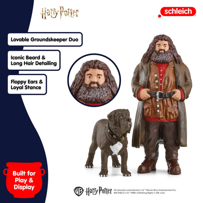 Schleich Harry Potter - Hagrid and Fang the Dog Figurines - 2 PC Harry Potter Set - Wizarding World Collectible Figures for Kids and Adults - Toys for Ages 6+ | 42638