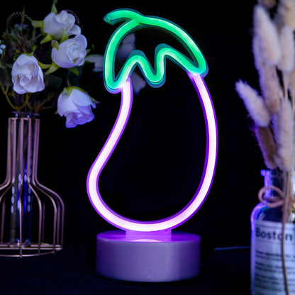 ENUOLI Eggplant Shaped Neon Sign,LED Eggplant Neon Sign for Bedroom Purple Eggplant Lights USB/Battery Operated Lamp Purple Room Decor Light Up for Games Room Living Room Party