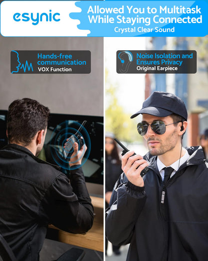 eSynic 2Pack Professional Walkie Talkies for Adults Rechargeable Walkie Talkies Best 16CH Walkie Talkie Hand Free VOX Two Way Radio With Earpieces& LED Lights Wonderful Gifts For Adults Kids etc