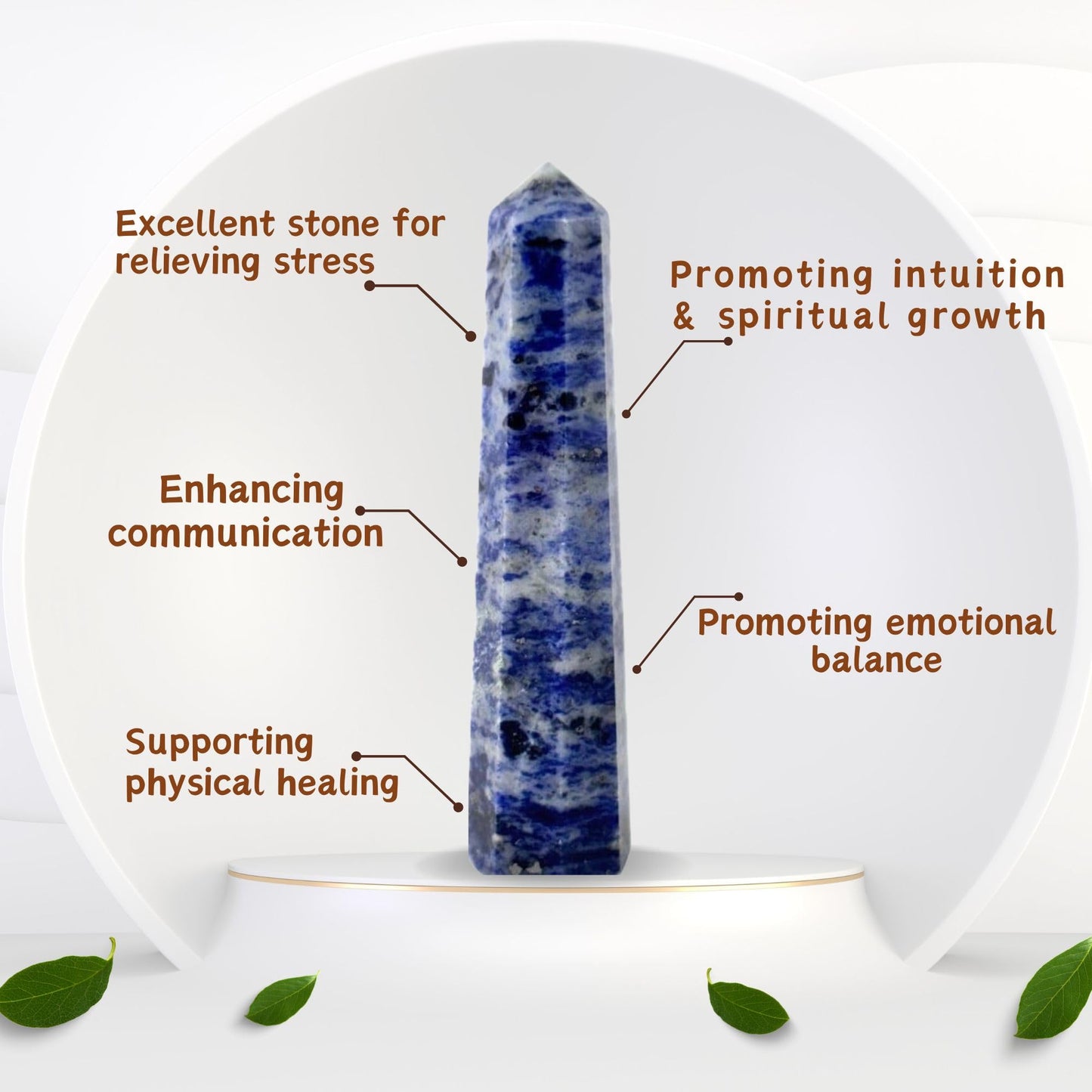 Jet Sodalite Obelisk Tower – Natural Polished Crystal Point for Home Decor & Desk Display, Gift-Ready Tower (3-3.5 Approx), Deep Blue Sodalite Crystal