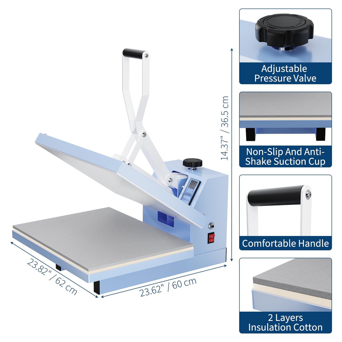 16x20 Heat Press, Heat Press Machine, Even Heating Technology, Large Operating Panel, Industrial Digital Heat Transfer Machine Sublimation for T-Shirts, Clothes, Canvas Bags, Smog Blue