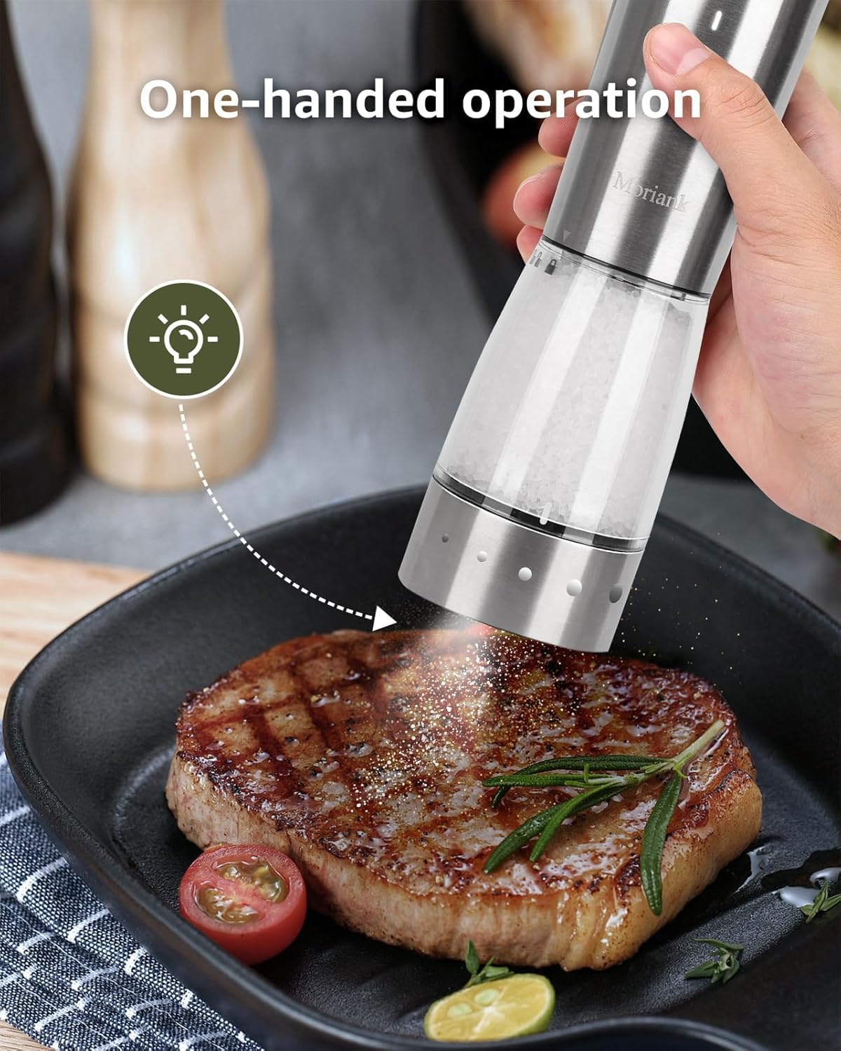 Electric Salt and Pepper Grinder Set, Large Capacity 5.3oz Salt and Pepper Grinder Set with Adjustable Coarseness, Rechargeable Stainless Steel Electric Pepper Grinder with Elegant Storage Base
