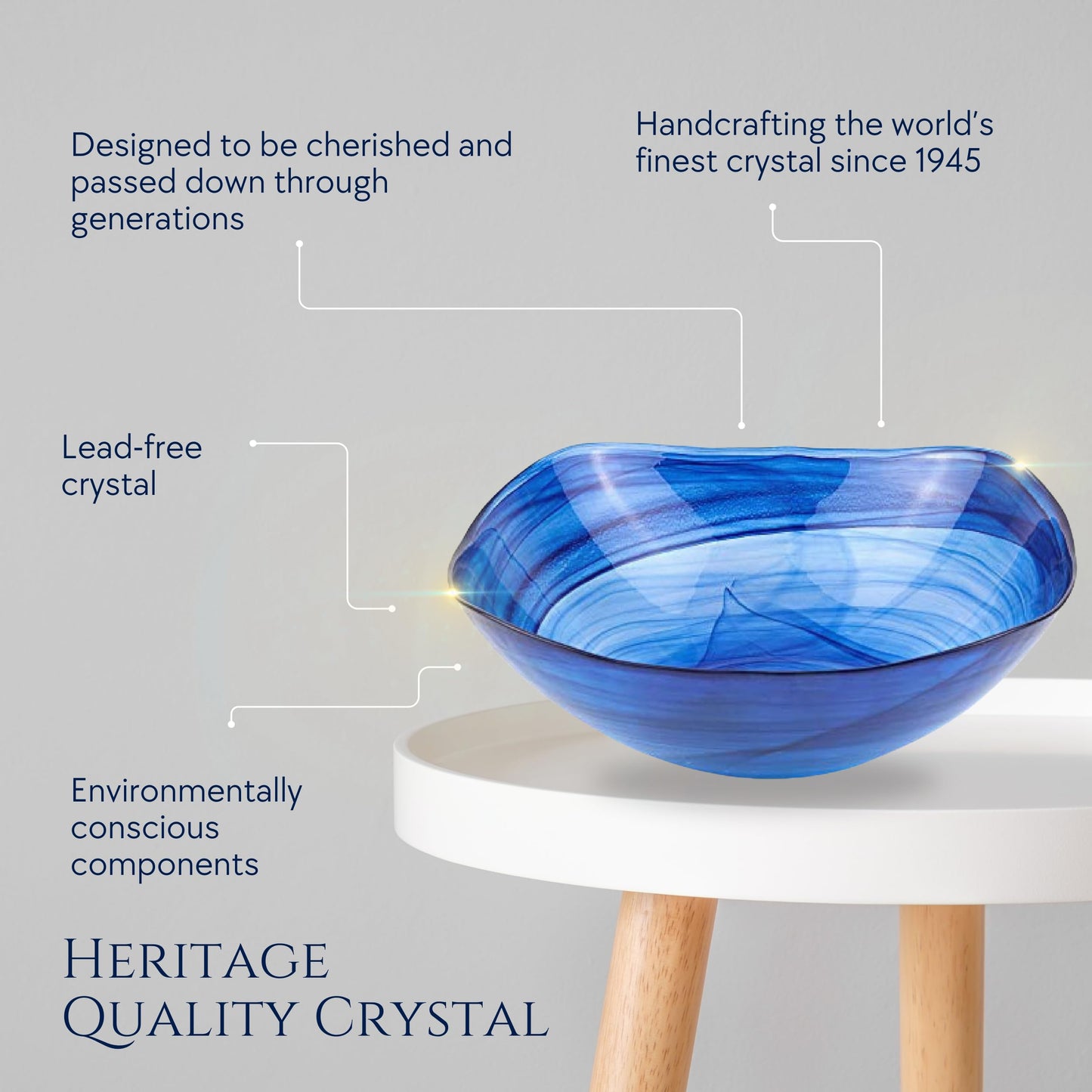 Badash Decorative Glass Serving Bowl, Alabaster Glass Centerpiece Fruit Bowl, Home Décor Table Accent Bowl, 10” Diameter, Cobalt Blue