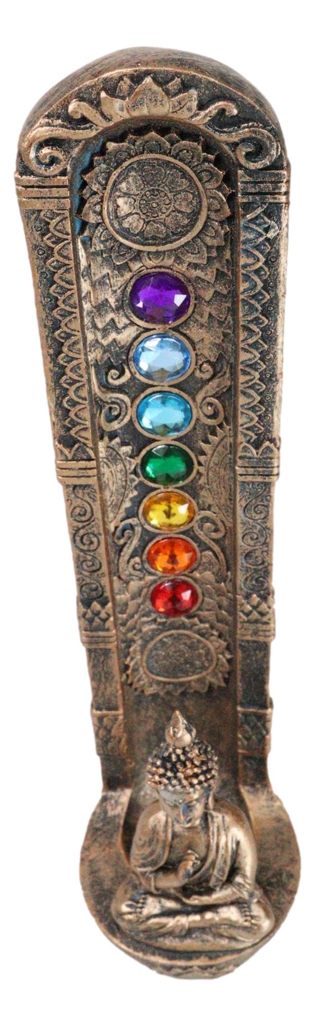 Ebros Gift Ohm Meditating Buddha Gautama with Mandala and Rainbow 7 Chakra Zone Colors Gems Pillar Incense Stick Burner Figurine Feng Shui Zen Yoga Eastern Enlightenment Accent