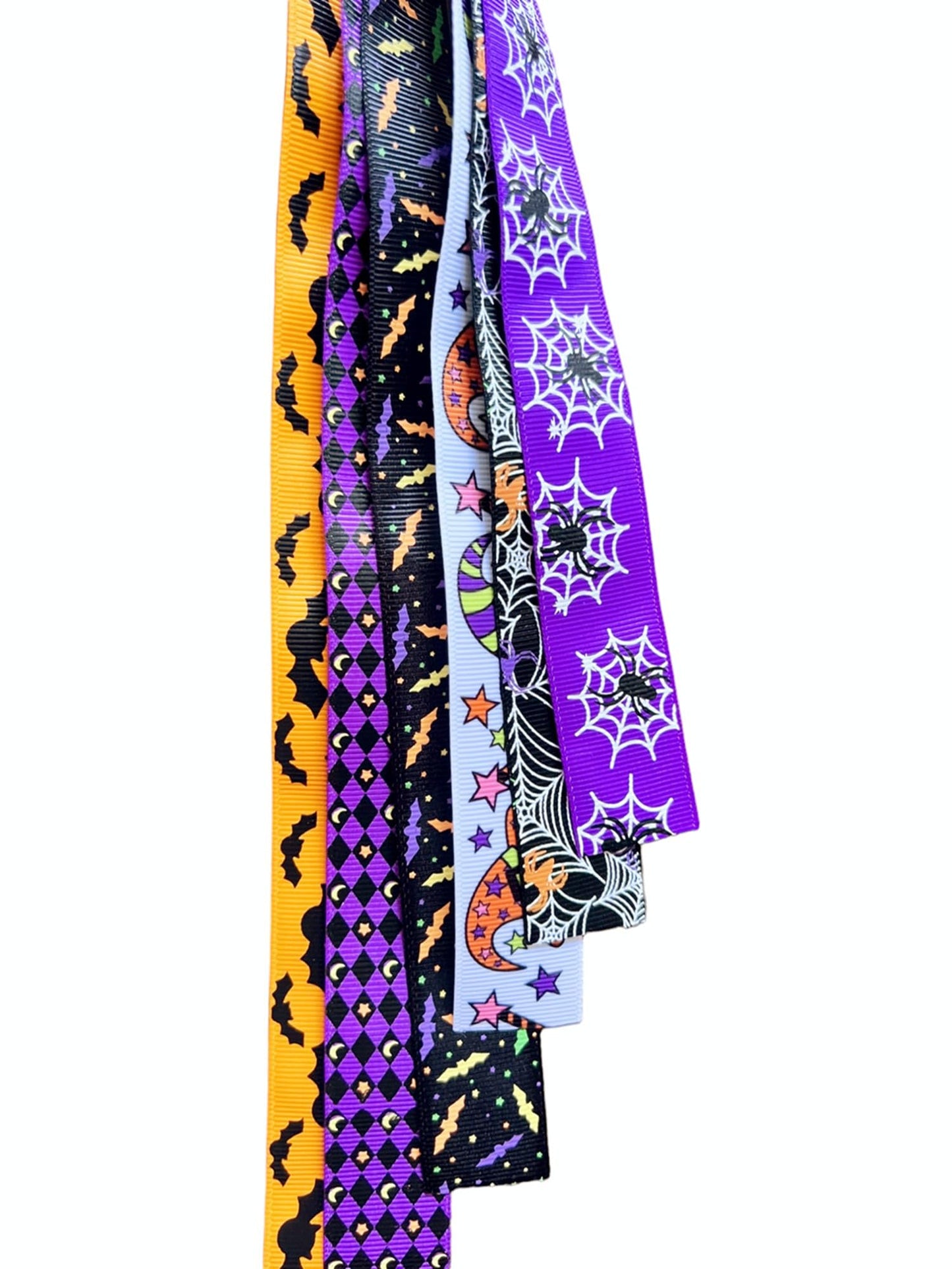 Halloween Bats Spiders Web Multicolor Printed 1 Inch Grosgrain Ribbon - 6 Yards (6 X 1 Yards)/Roll,