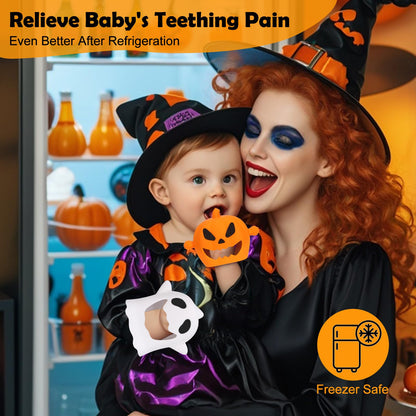 Halloween Baby Teething Mitten Toys 2Pack, Silicone Pumpkin & Ghost Teethers for Newborns, Infants & Toddlers, Easy-Grip Hand Teething Gloves for Relief, Perfect Baby’s First Halloween Basket Stuffers