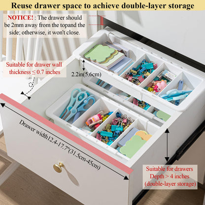 BrightRow 3 Pcs Expandable Drawer Organizer Bins Adjustable Deep Drawer Hanging Organizer Tray Expandable 11.4 to 18.1 Inches Plastic Dividers Storage for Office Bathroom Bedroom Kitchen Desk, White