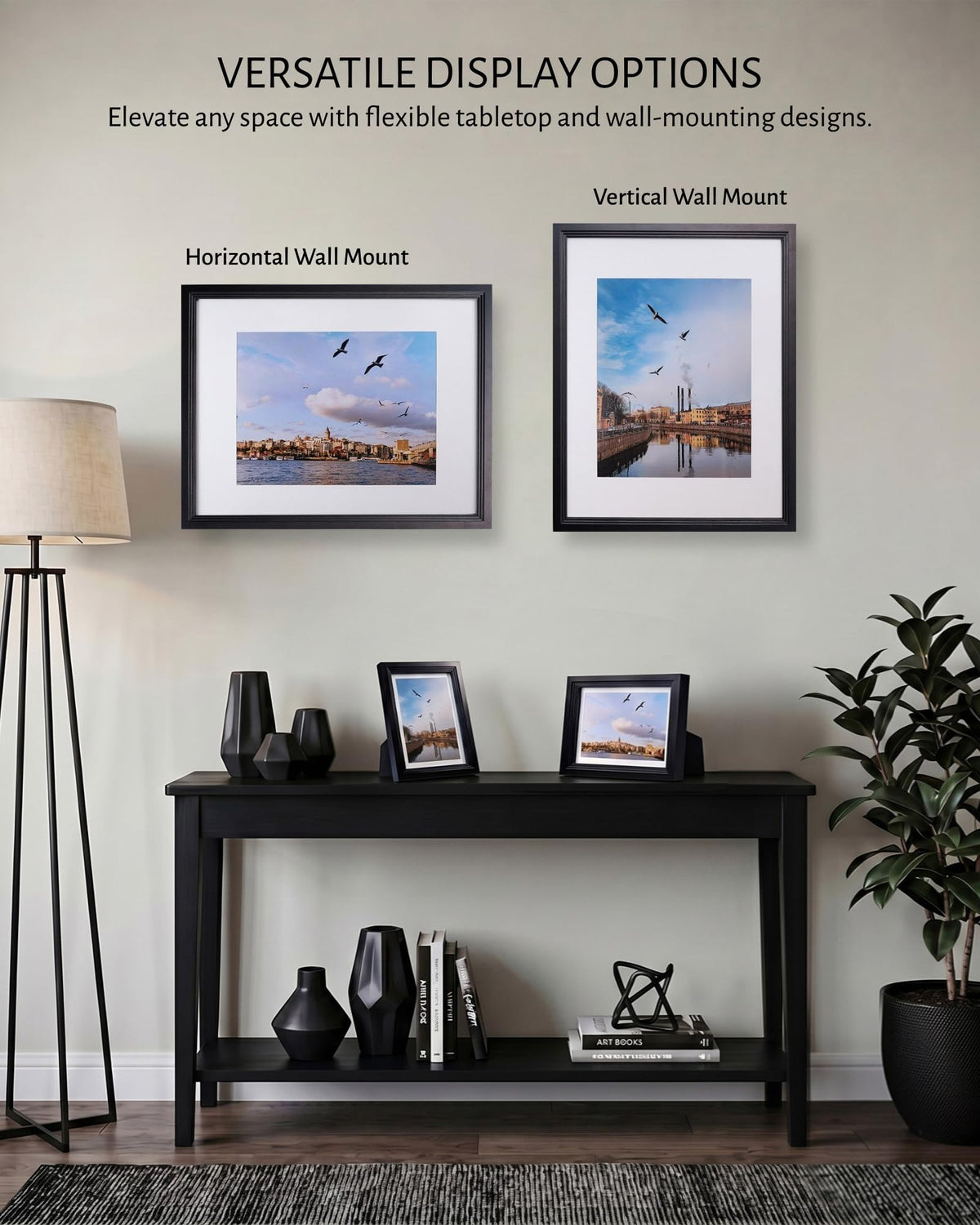 Exper City 11x14 Wooden Picture Frame, Displays 11x14 Without Mat or 8x10 With Mat, Solid Wood Colorful Photo Frame for Wall, Real Glass, Rustic Stepped Edge Design, 2 Pack, Black