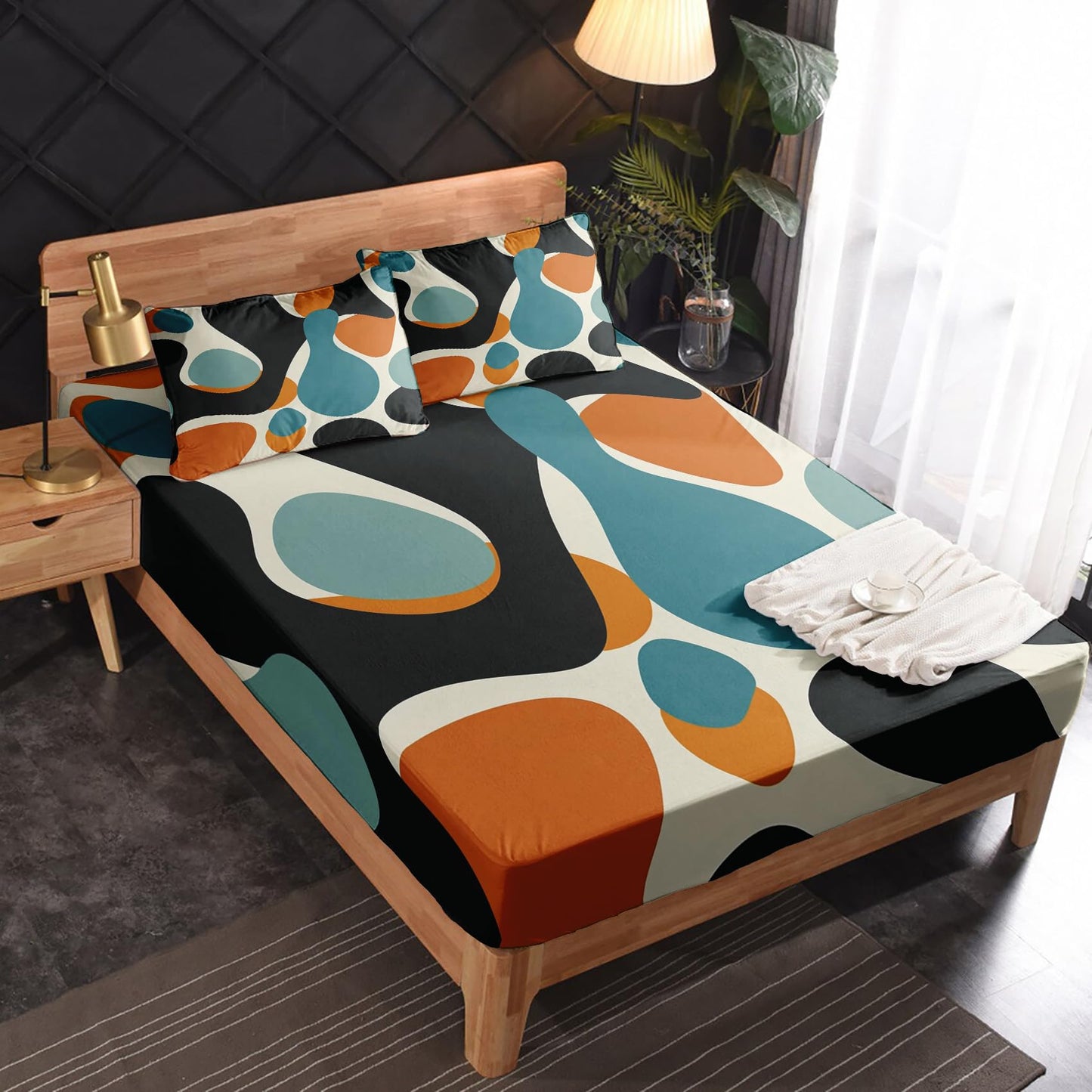zcsm Geometric Sheets Queen Size - Abstract Modern Bed Sheets, Soft Microfiber & Deep Pocket & Wrinkle Free Patterned Bedding Sheets & Pillowcases, 1 Fitted Sheet, 1 Flat Sheet, 2 Pillow Cases