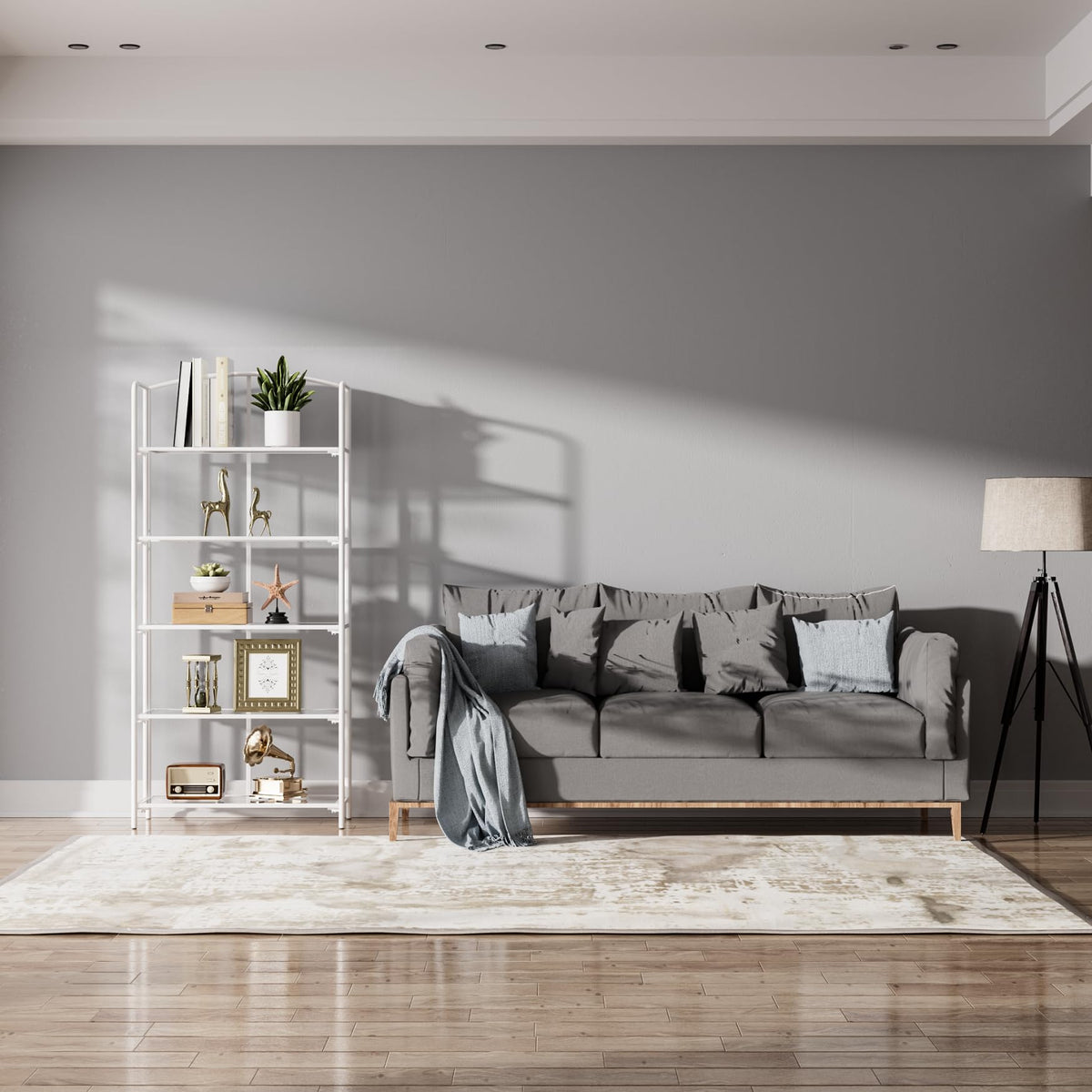 Crofy 5-Tier Wider Foldable Bookshelf, White Frame & Transparent Shelves