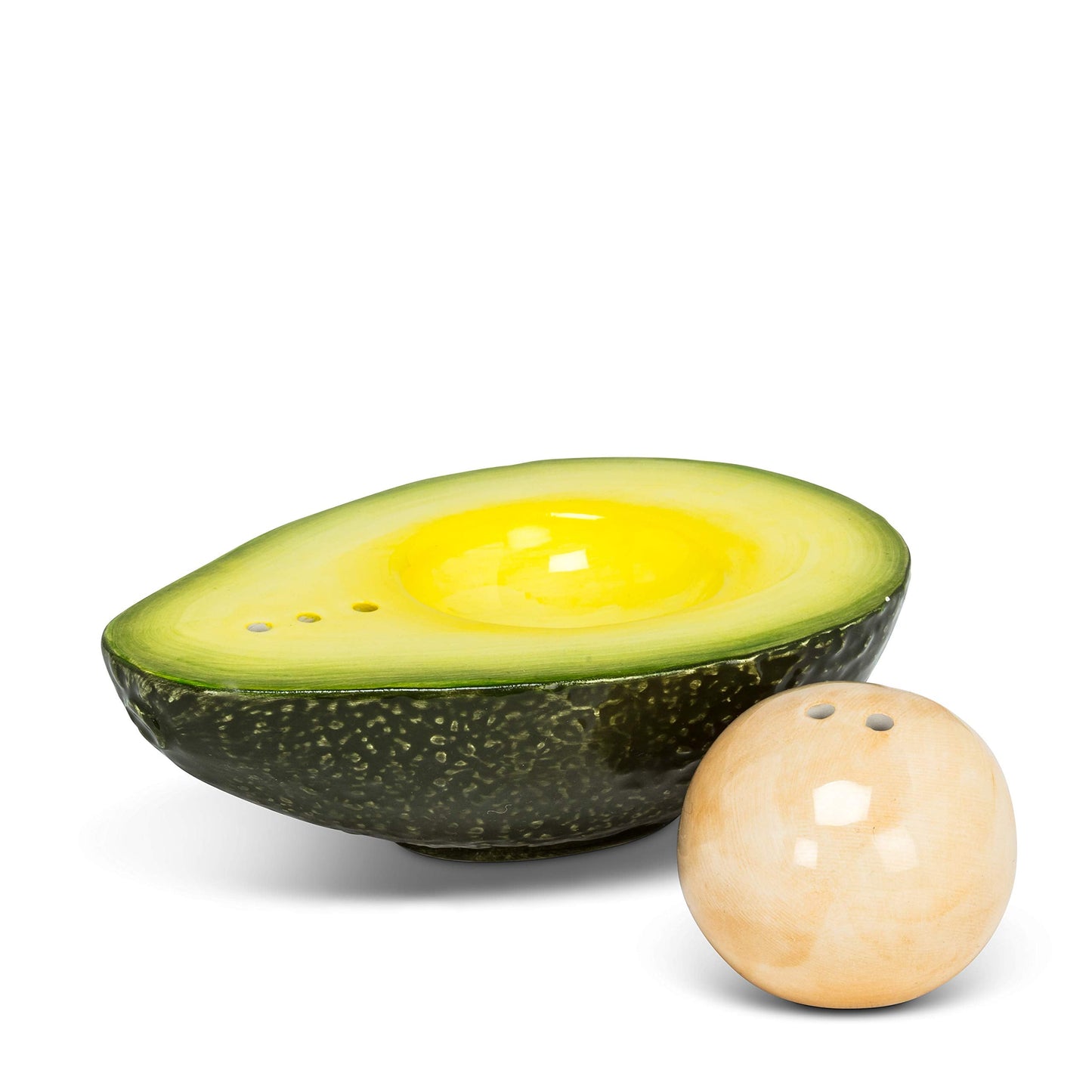 Abbott Collection Avocado & Pit Salt & Pepper Shaker Set - Ceramic, Green (4 inches L)