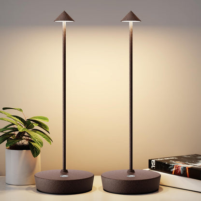 YIBEN 2Pack Rechargeable Cordless Table Lamp, Portable Powered LED Battery 6000mAh Metal USB Desk Lamp, 3 Levels Brightness Light for Restaurants Outdoor (2pack ferruginous)