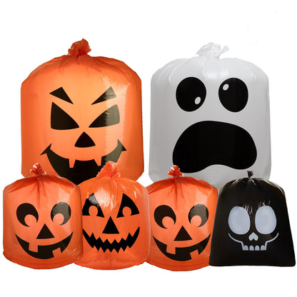 JOYIN 6 Pcs Halloween Leaf Bags, Pumpkin Leaf Lawn Bags for Yard Fall Leaf Outdoor Decorations, Plastic Resuable Jack o' Lantern Trash Bag for Halloween Decor Party Favors, Party Supplies