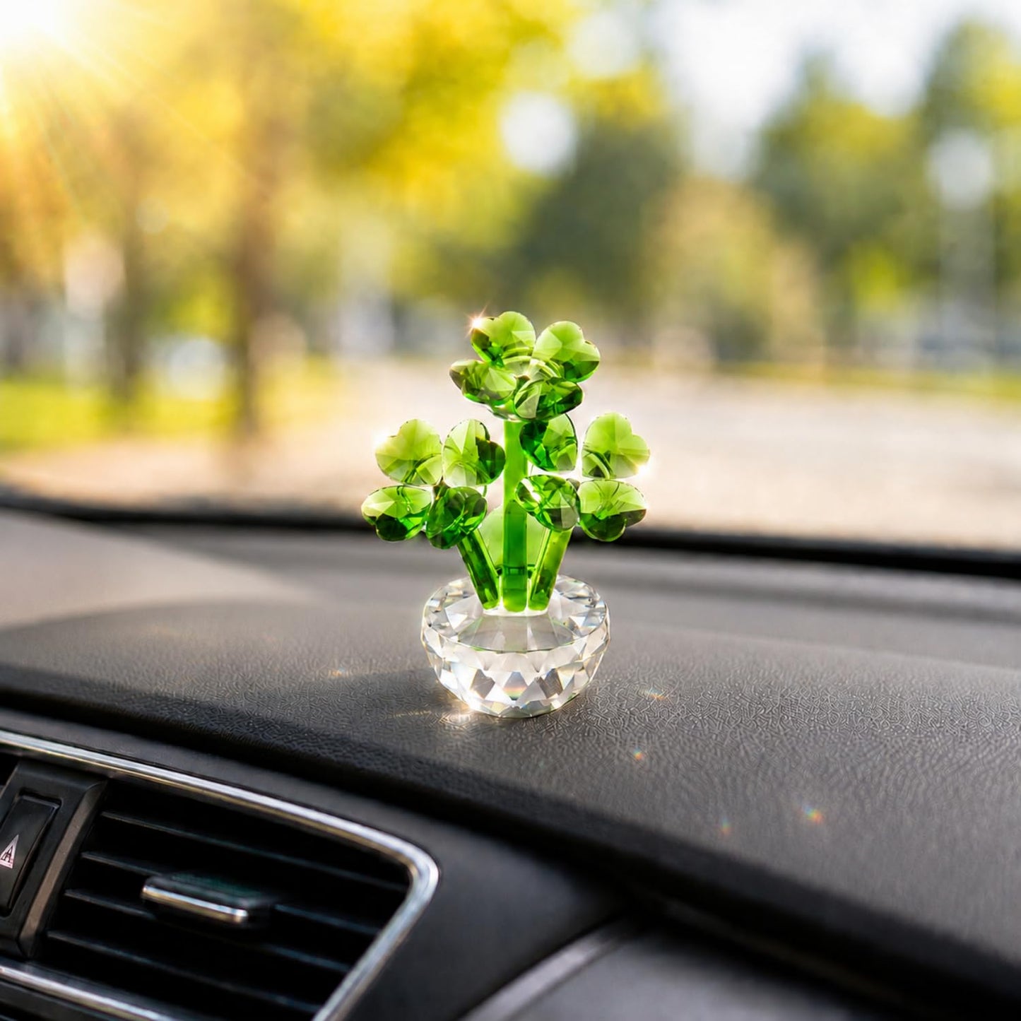 Crystal Clover Figurine Lucky Clover Crystal Home Car Office Decoration