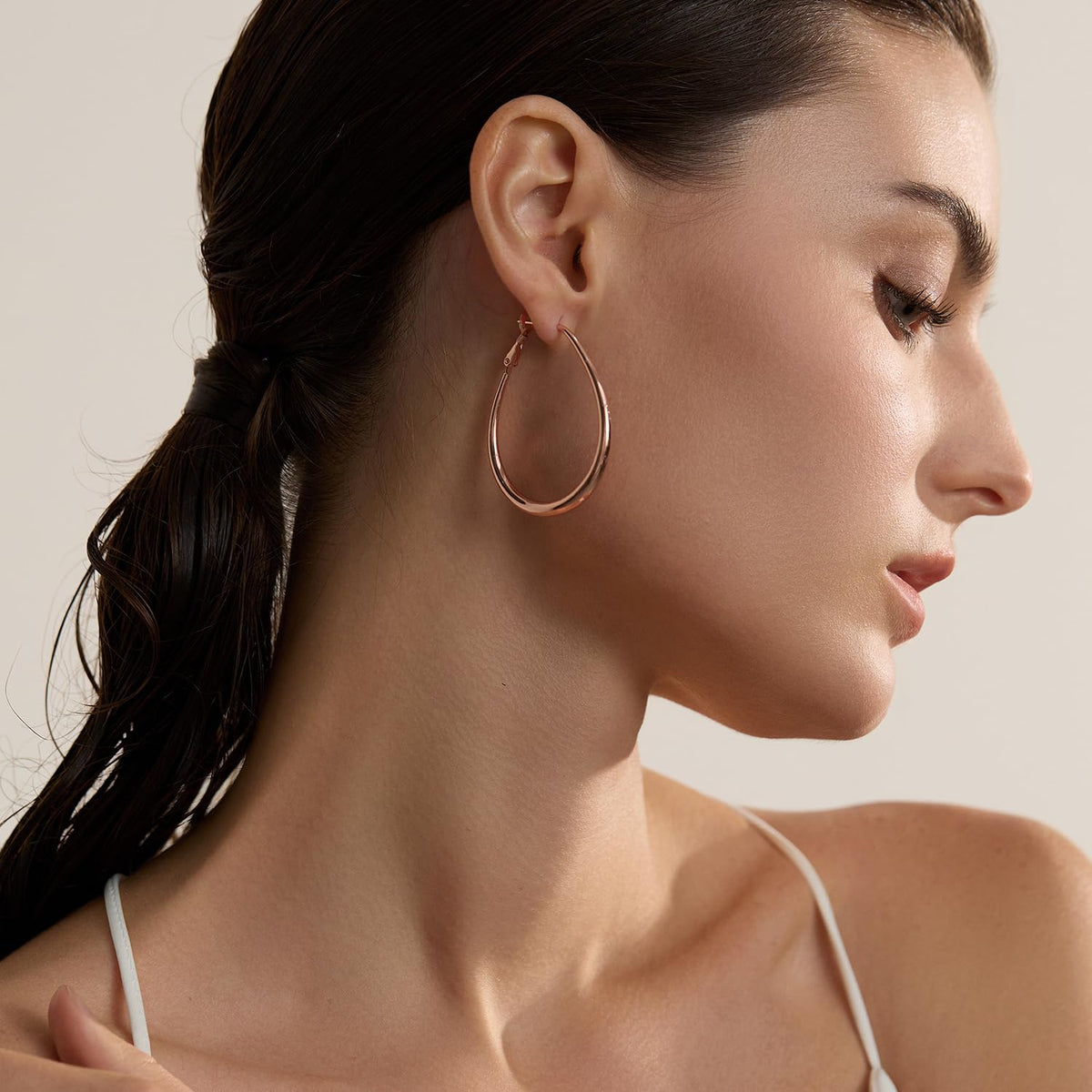 Big Oval Hoop Earrings for Women - 14K Gold Plated, Rose Gold Plated and Sterling Silver Plated Large Oblong Hoop Earrings for Women Statement Jewelry Gift (rose gold)