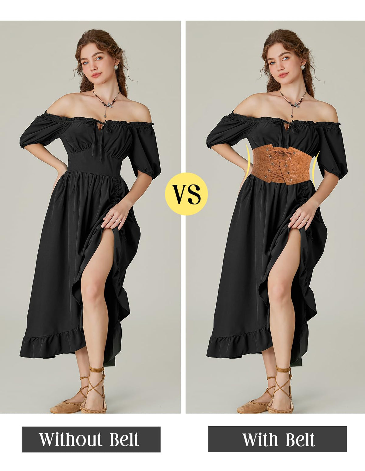GRACE KARIN Women's Elastic Wide Waist Belt Renaissance Pirate Corset Cinch Belt Cosplay Costume with Press Button Coffee M