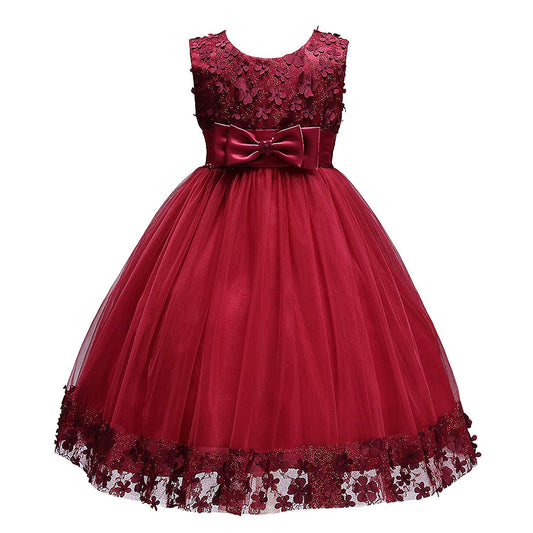 Acecharming Flower Girl Dresses for Wedding, Bridesmaid Baby Girl Pageant Elegant Lace Tulle Baptism Princess Party Dress